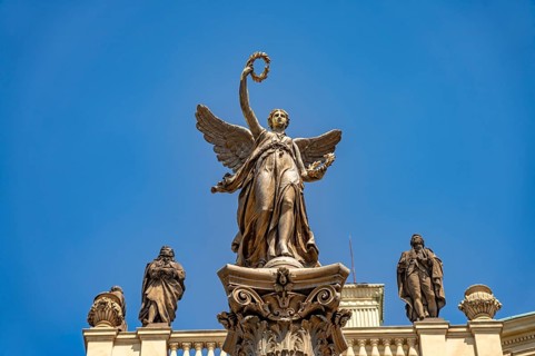 Statue on the Rudolfinum, concert and gallery building of the Czech Philharmonic Orchestra in