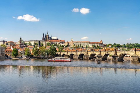 Vltava, Castle and Charles Bridge in Prague, Czech Republic