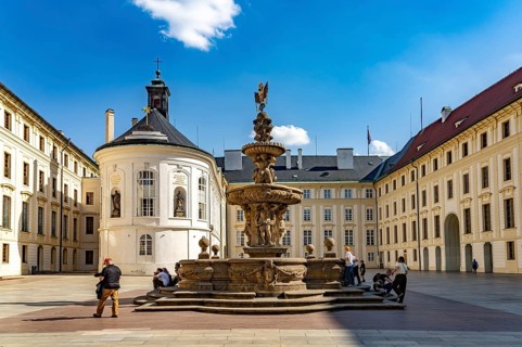 The Second castle yard with Cabbage Fountain and Holy Cross Chapel in Prague Castle, Prague, Czech
