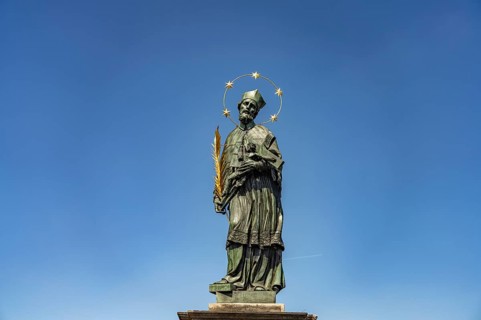 Saint John Nepomuk on Charles Bridge in Prague, Czech Republic