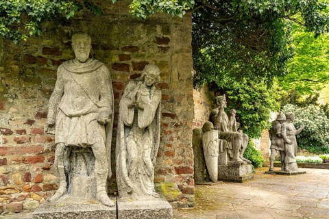 Statues of the Franconian-Salian emperors in the cathedral garden of Speyer, Rhineland-Palatinate,