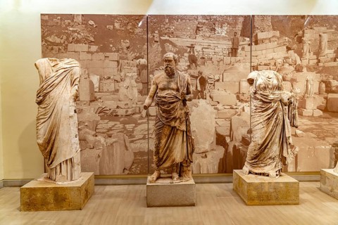 Statue of a philosopher in the Delphi Archaeological Museum, UNESCO World Heritage Site in Delphi,