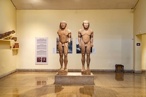 Archaic statues of the Kleobis and Bitoni brothers in the Delphi Archaeological Museum, UNESCO