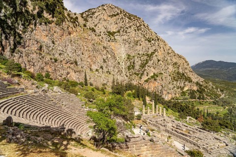 Delphi Theatre and Temple of Apollo, Delphi Archaeological Site, UNESCO World Heritage Site in