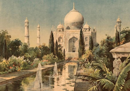 Taj Mahal in Agra, a world-famous tomb built in the 17th century by Grand Mogul Shah Jahan for his