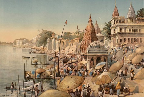 Benares, today Varanasi, city on the Ganges in India, around 1900, based on a painting by Thomas