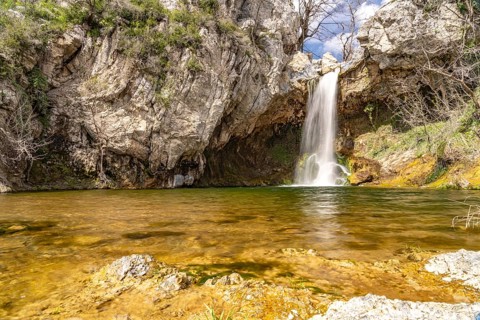 The Drymonas Waterfall on the island of Euboea or Evia, Greece