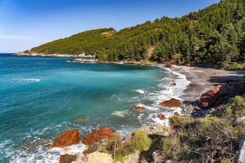 Karbouna beach near the village of Pili or Pelio, island of Euboea or Evia, Greece