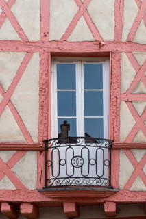 Half-timbered house façade in Chalon-sur Saone, Saône-et-Loire department in the