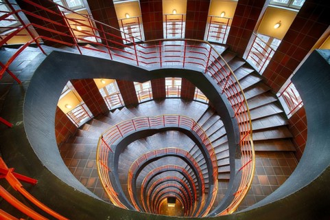 Interior view, staircase, round, Sprinkenhof office building, Free and Hanseatic City of Hamburg,
