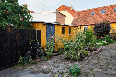 Picturesque backyard in summer, Gudhjem, Bornholm, Baltic Sea, Denmark