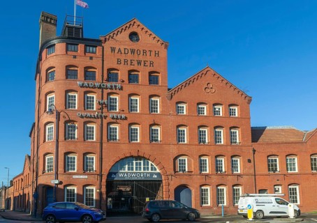 Nineteenth century red brick brewery industrial building, Wadsworth brewer, Devizes, Wiltshire,