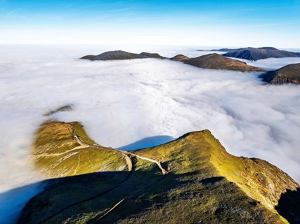 Snowdon Massif from a drone, Snowdon Range, Snowdonia, North Wales, UK