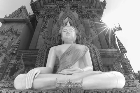Buddha statue with tunic, Bhumispara mudra, Buddha Gautama at the moment of enlightenment, at the