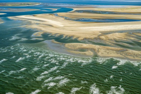 Aerial view of the tile plate in the Lower Saxony Wadden Sea National Park near the Eastern island