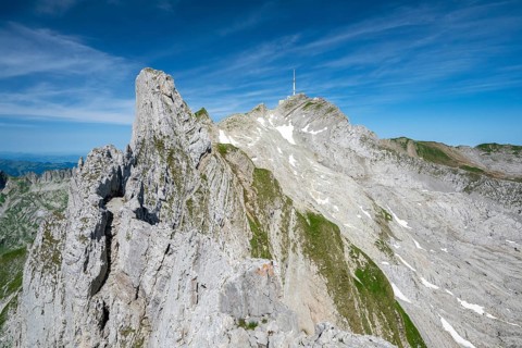 View from Lisengrat to the summit of Säntis, Alpstein, Appenzell, Switzerland