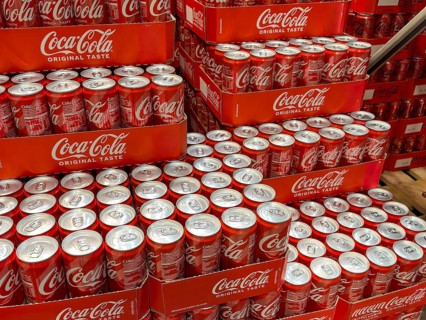 Pallet with cans drinking cans beverage cans of soft drink Coca-Cola Coke Coca Cola, Germany