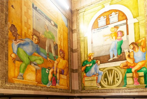 Stairwell mural, Exeter St Davids railway station, Exeter, Devon, England, UK by Bridget Green also