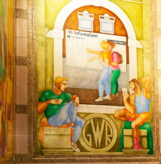 Stairwell mural, Exeter St Davids railway station, Exeter, Devon, England, UK by Bridget Green also