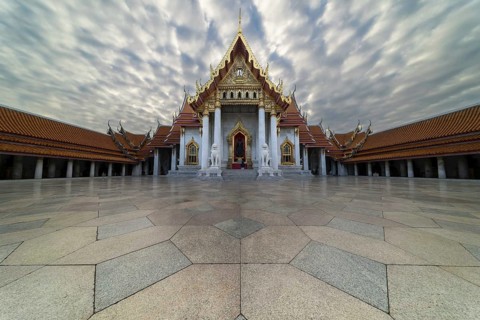 Marble temple, made of Carrara marble, Wat Benchamabopit, back of Ubosot, Buddhist temple in the