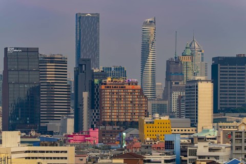 Panorama of Golden Mount, Bangkok skyline, Thailand