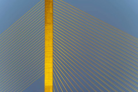 The illuminated Rama VIII Bridge, a cable-stayed bridge across Mae Nam Chao Praya, Bangkok,