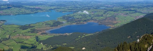 Panorama from Tegelberg, 1881m, on Forggensee and Bannwaldsee, Ostallgäu, Bavaria, Germany