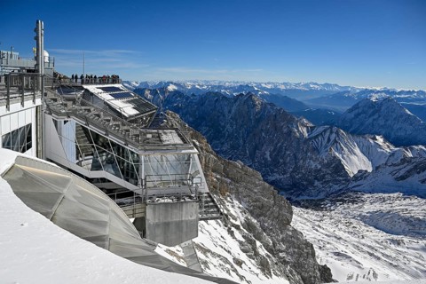 Mountain station of the cable car to the Zugspitze (2962 m), German side, Grainau municipality,