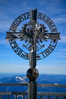 Cross at the mountain station of the Zugspitz cable car, Austrian side, municipality of Ehrwald,