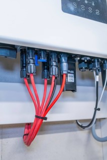 Various cables and connectors mounted in a solar system