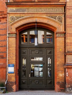Historic building façade of the former polyclinic, now Humboldt University in Berlin, Ziegelstraße