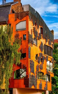 Climate-neutral building façade in Frankfurt's old town, Hesse, Germany