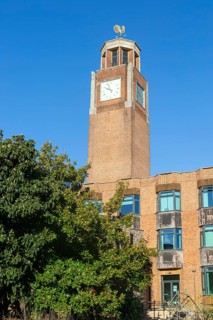 Clock tower of Northcote House, Streatham Campus, University of Exeter, Exeter, Devon, England, UK