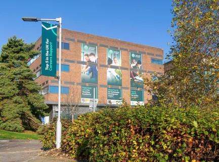 Banners about achievements accolades, Streatham Campus, University of Exeter, Exeter, Devon,