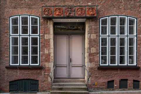 Terracotta decoration above the entrance to the Schabbelhaus, a Renaissance building built in 1558,