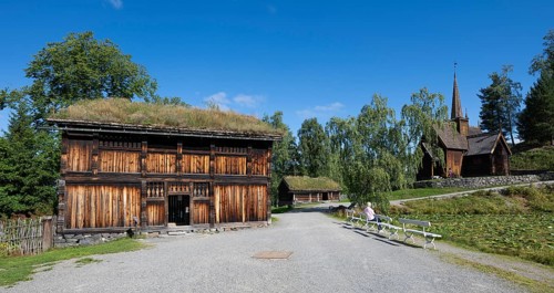 Maihaugen open-air museum with houses and objects from farms in Gudbrandsdal, Lillehammer am Mjøsa