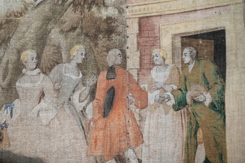 Scene from the life of the upper class, wallpaper, painted on burlap, imitating French style