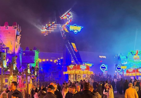 Many people at the All Saints Fair at night, the biggest old town fair in Europe, Soest, North