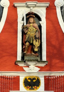 Town Hall with the City Patron St. Patroklus, Baroque West Wing, detail, Soest, North