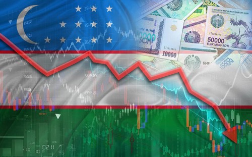 Uzbekistan financial fall on economy market. Uzbek financial crisis on economic graph