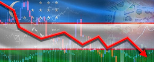 Uzbekistan Financial Crisis on Economic Graph. Financial Fall Uzbek on Economy Market