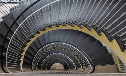 View from above of a staircase, stairwell, North Rhine-Westphalia, Germany