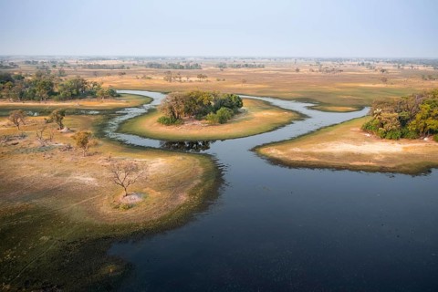 Wetland, landscape, aerial view of the Okavango Delta, near Maun, Okavango Delta, Botswana