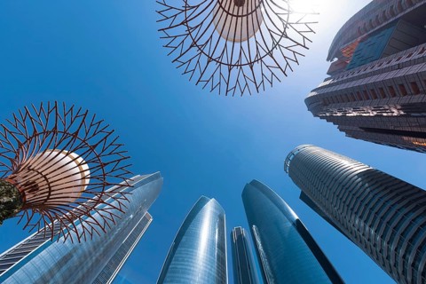 UAE, United Arab Emirates, Abu Dhabi downtown panorama and financial center skyline