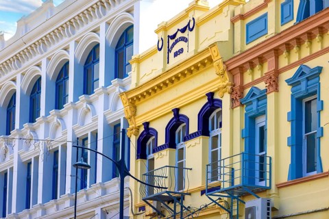 Colorful streets of Timaru downtown hisotirc district, Canterbury Region, New Zeland