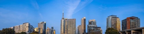 Toronto financial district skyline and modern architecture with corporate offices and condos