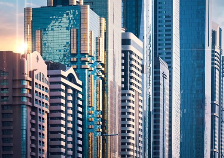 Dubai downtown financial skyline and business shopping center near Dubai Mall