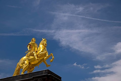 Golden Rider, monument to Augustus the Strong in Dresden-Neustadt, main street, Saxony, Germany