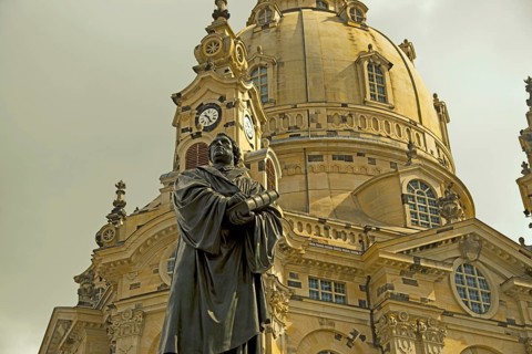 Statue of Martin Luther and Church of Our Lady, Church of Our Lady, Dresden, Saxony, Germany