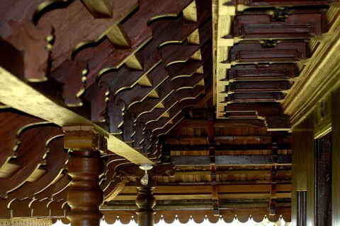 Close-up of wooden roof structure, Heritage Hotel Privacy, Vembanad Lake, Kerala, India